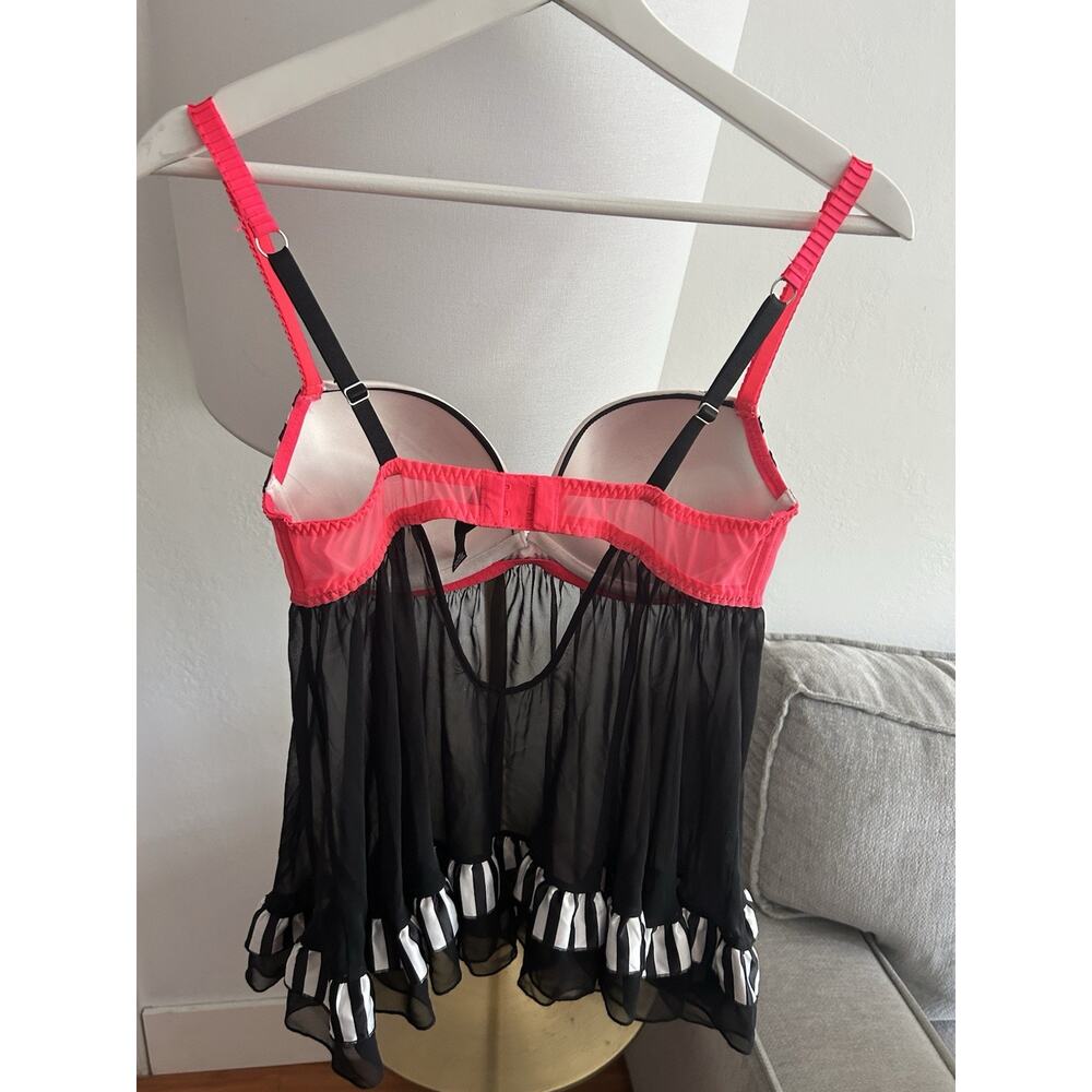 Victorias Secret Black Y2K Babydoll Top Pink Trim Lingerie 38C - Picture 4 of 6